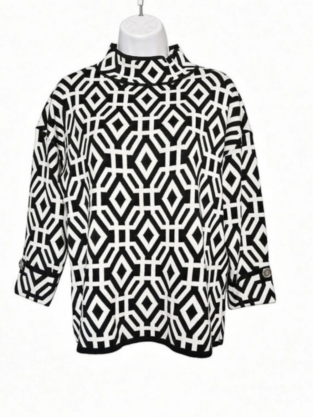 Lina Rossi Geometric Tunic in Black & White Size Medium NWT